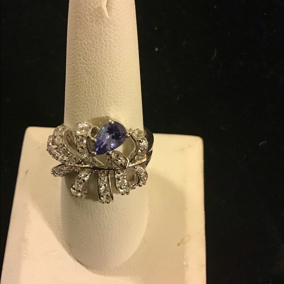 TANZANITE & WHITE TOPAZ RING STERLING 925 SZ 9